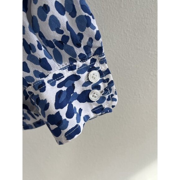 C Wonder Silk Shirt XS‎ Blue And White Cheetah Print Button Cuff - Picture 4 of 12